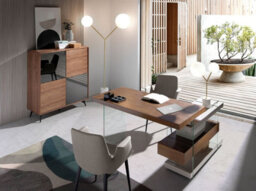 Angel Cerda Elegant Tall Sideboard With Mirror Effect Black Glass And Walnut Finish - thumbnail 3