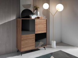 Angel Cerda Elegant Tall Sideboard With Mirror Effect Black Glass And Walnut Finish - thumbnail 2