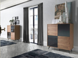 Angel Cerda Elegant Tall Sideboard With Mirror Effect Black Glass And Walnut Finish - thumbnail 6