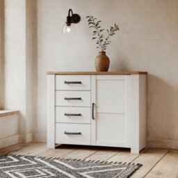 Wyld Haus Salzburg 1 Door 4 Drawer Chest In White And Natural Oak - thumbnail 1