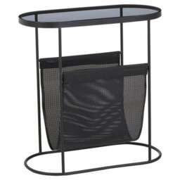 Orsina Stylish And Durable Side Table With Grey Glass Top, Versatile Black Bedside Table, Small Lounge Table - thumbnail 3