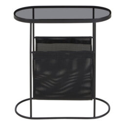 Orsina Stylish And Durable Side Table With Grey Glass Top, Versatile Black Bedside Table, Small Lounge Table - thumbnail 2