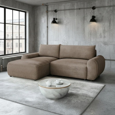 Bello L Shape Sofa Bed With Bedding Storage Contoured Cushions Modern Living Room Corner Settee Furnipol Brown Left - image 1