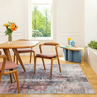 Loomed Pink Soft Machine Washable Washable Abstract Living Area Rug - 240 X 60Cm - image 1