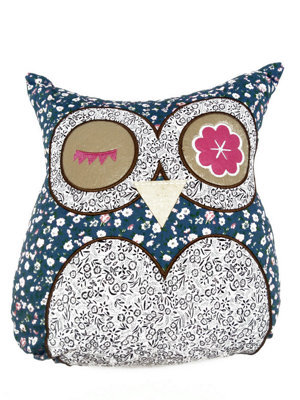 Intimates Whimsical Owl Design Applique Cushion, Faux Linen, Durable Zip Closure, Perfect For Kids Room Decor - Multicolour