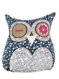 Intimates Whimsical Owl Design Applique Cushion, Faux Linen, Durable Zip Closure, Perfect For Kids Room Decor - Multicolour