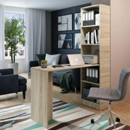 Compact Desk B1 With Universal Side Integrated Shelving For Home And Office Oak Sonoma - thumbnail 2