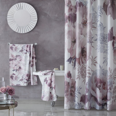 Catherine Lansfield Bathroom Dramatic Floral 180X180Cm Shower Curtain Blush Pink - image 1