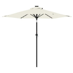 Berkfield Garden Parasol With Leds And Steel Pole White 225X225X212Cm - thumbnail 5