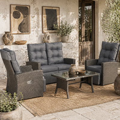 Wyld Haus Rayo Grey Rattan 4-Seater Outdoor Sofa Set With Glass-Top Coffee Table - image 1