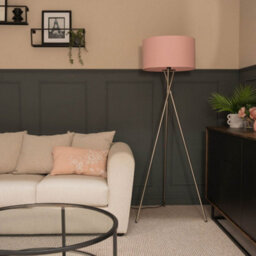 Valuelights Camden Brushed Chrome Tripod Floor Lamp With Blush Drum Shade And Bulb - thumbnail 4