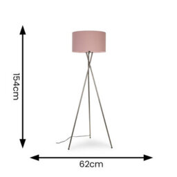 Valuelights Camden Brushed Chrome Tripod Floor Lamp With Blush Drum Shade And Bulb - thumbnail 6