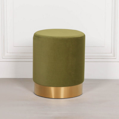 Amour Olive Green Velvet Pouffe Gold Trim Round Stool Ottoman - image 1