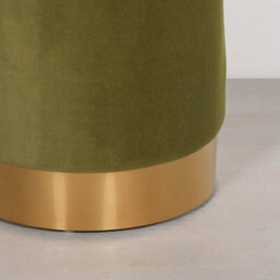 Amour Olive Green Velvet Pouffe Gold Trim Round Stool Ottoman - thumbnail 4