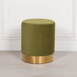 Amour Olive Green Velvet Pouffe Gold Trim Round Stool Ottoman