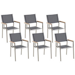 Beliani Set Of 6 Garden Chairs Grosseto Stainless Steel Grey