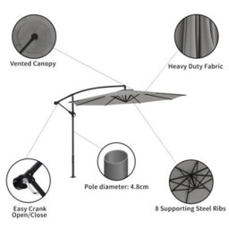 Living And Home 3M Large Rotatable Garden Sun Shade Cantilever Parasol With Crank Handle Patio Hanging Banana Umbrella Crank Tilt No Base, Grey - thumbnail 5