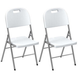 Outsunny 2Pcs Folding Chair With Steel Frame, Garden Chair Set, White - thumbnail 2