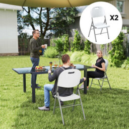 Outsunny 2Pcs Folding Chair With Steel Frame, Garden Chair Set, White