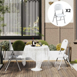 Outsunny 2Pcs Folding Chair With Steel Frame, Garden Chair Set, White - thumbnail 7
