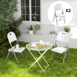 Outsunny 2Pcs Folding Chair With Steel Frame, Garden Chair Set, White - thumbnail 8