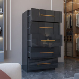 Sliding Wardrobes 4 u LTD 5 Drawer High Gloss Chest Of Drawers 120Cm Wide Smooth Runners - Black - thumbnail 3