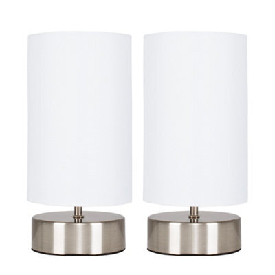 Valuelights Francis Pair Of Brushed Chrome Touch Table Lamps With White Shade - image 1