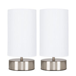 Valuelights Francis Pair Of Brushed Chrome Touch Table Lamps With White Shade - thumbnail 1