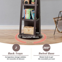 Costway 360 Rotating Jewelry Armoire Standing Jewelry And Makeup Cabinet-Coffee - thumbnail 8