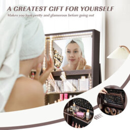 Costway 360 Rotating Jewelry Armoire Standing Jewelry And Makeup Cabinet-Coffee - thumbnail 5