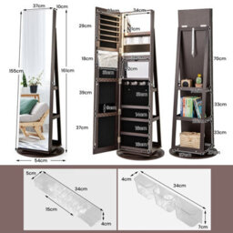 Costway 360 Rotating Jewelry Armoire Standing Jewelry And Makeup Cabinet-Coffee - thumbnail 6