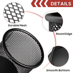 1Xblack  Mesh Metal Pen Pencil Brush Pot Holder Storage Container Desk Organizer - thumbnail 4