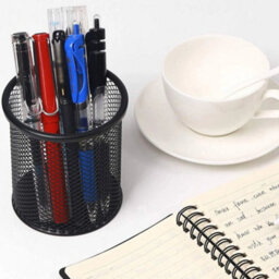 1Xblack  Mesh Metal Pen Pencil Brush Pot Holder Storage Container Desk Organizer - thumbnail 5