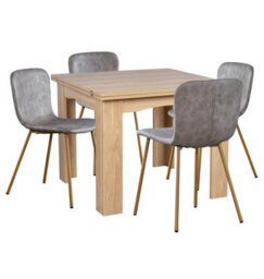 Hallowood Furniture Newquay Oak Flip Top Extending Table With 4 Taupe Leather Effect Chair With Oak Effect Legs - thumbnail 9