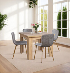 Hallowood Furniture Newquay Oak Flip Top Extending Table With 4 Taupe Leather Effect Chair With Oak Effect Legs - thumbnail 1