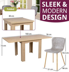 Hallowood Furniture Newquay Oak Flip Top Extending Table With 4 Taupe Leather Effect Chair With Oak Effect Legs - thumbnail 3