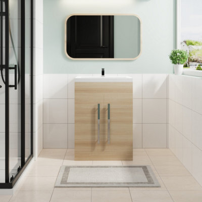 Sundaze Bathroom Furniture Storage Cabinet Freestanding Vanity Unit & Basin 600mm Oak - image 1