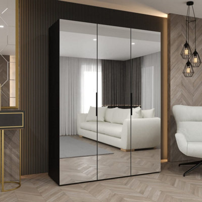 Arte Black Marbella Iii Hinged Door Wardrobe 150Cm - Modern Statement Wardrobe With Mirrored Panels - image 1
