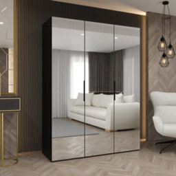 Arte Black Marbella Iii Hinged Door Wardrobe 150Cm - Modern Statement Wardrobe With Mirrored Panels - thumbnail 1