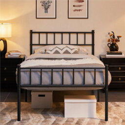 3Ft Black Single Metal Bed Frame Slat Support Bedstead Base W/ Headboard & Footboard - thumbnail 1