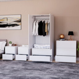 Lassic Vida Designs Denver 4 Piece Bedroom Set - (2 Drawer Large Bedside Chest X2, 3 Drawer Chest, 2 Door 2 Drawer Wardrobe), White - thumbnail 2