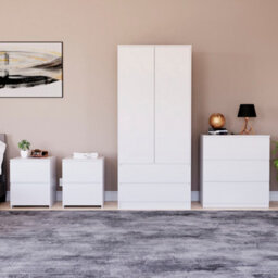 Lassic Vida Designs Denver 4 Piece Bedroom Set - (2 Drawer Large Bedside Chest X2, 3 Drawer Chest, 2 Door 2 Drawer Wardrobe), White - thumbnail 3