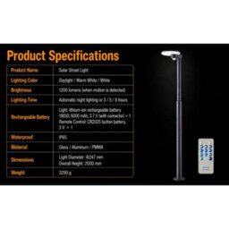 Gwsolar 1200Lm Solar Street Light 2M Aluminium Pole, Motion Sensor With Ai Mode, Remote Control Ip65 For Driveway Garden Path - thumbnail 6
