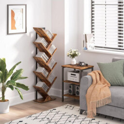 HOOBRO Tree Bookshelf Tall, 9-Tier Floor Standing Book Shelf, Tall Bookcase With Wooden Shelves For Cds Albums, Metal Frame, - thumbnail 1