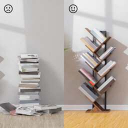HOOBRO Tree Bookshelf Tall, 9-Tier Floor Standing Book Shelf, Tall Bookcase With Wooden Shelves For Cds Albums, Metal Frame, - thumbnail 7