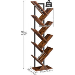 HOOBRO Tree Bookshelf Tall, 9-Tier Floor Standing Book Shelf, Tall Bookcase With Wooden Shelves For Cds Albums, Metal Frame, - thumbnail 8