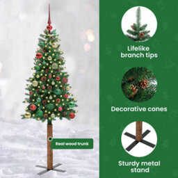 Vidaxl Slim Christmas Tree Green 150 Cm Pvc And Solid Pine Wood - thumbnail 8