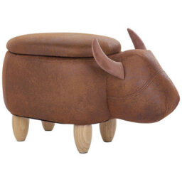 Beliani Storage Animal Stool Cow Cow Faux Leather Light Brown