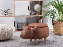 Beliani Storage Animal Stool Cow Faux Leather Light Brown Cow - thumbnail 2