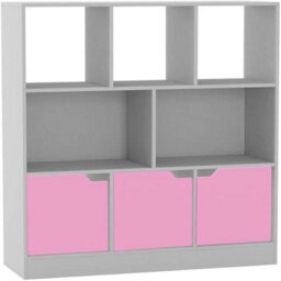 Urbn-Living Urbnliving Asymmetrical 8 Cube White Bookcase Freestanding Storage Unit With 3 Plain Doors - Pink - thumbnail 1